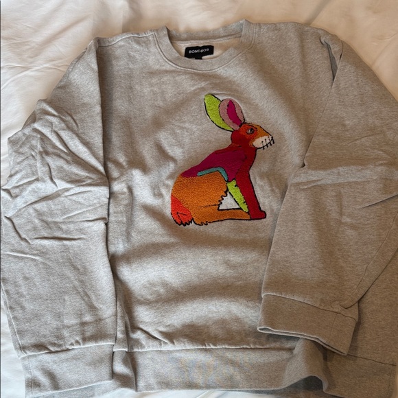 Bonobos Heather Gray Sweatshirt with Multicolor Rabbit